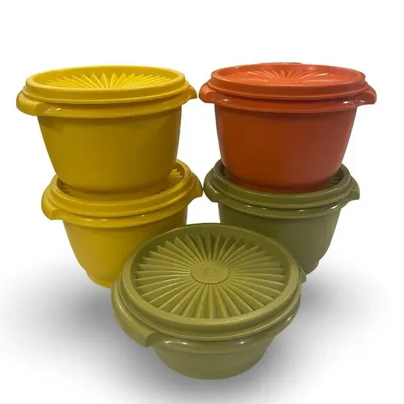 Tupperware Servalier Bowl Set of 5 Orange Yellow Green 886 1323 Sunburst Vintage - Picture 2 of 13